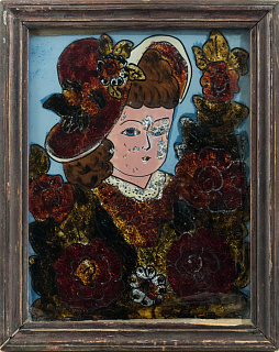 Портрет женщины в красной шляпе с цветами